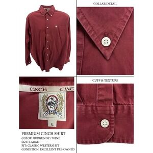 Cinch Western Shirt Men's L Burgundy Solid Long Sleeve Button Down Classic Fit